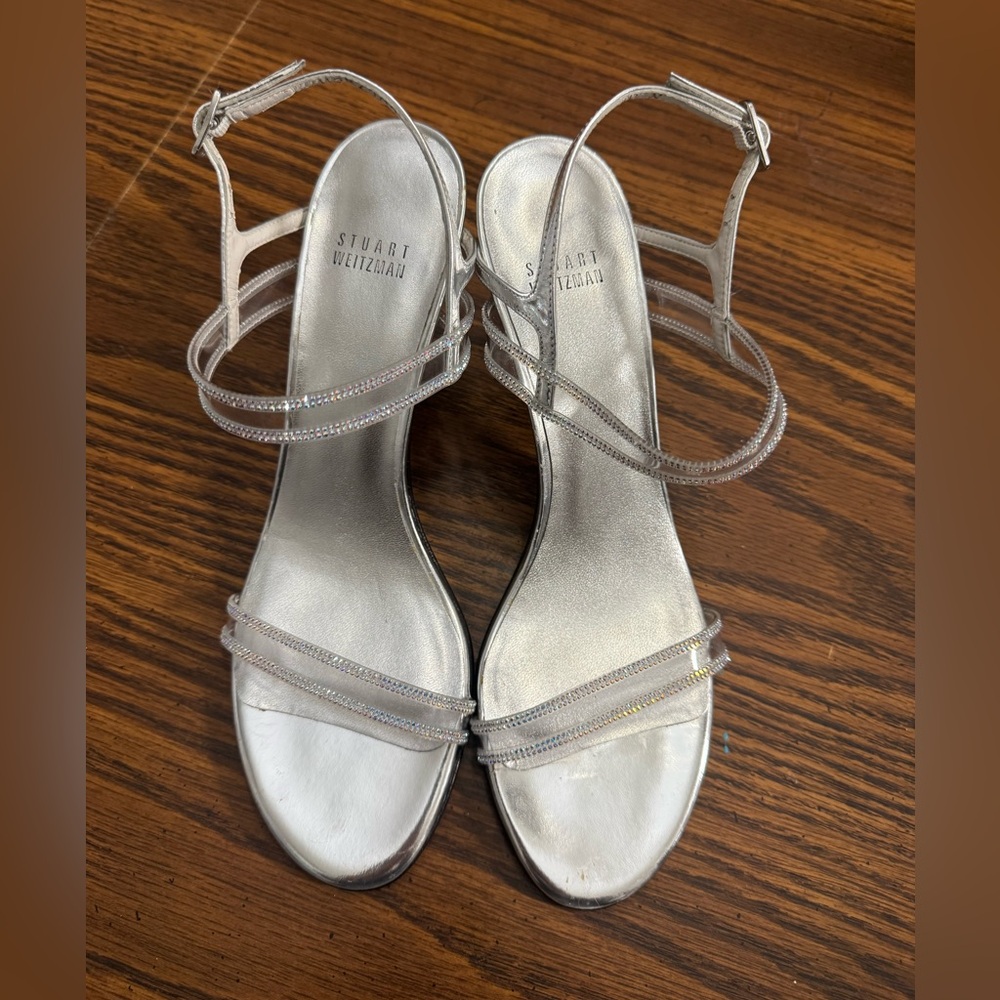 Stuart Weitzman Silver Strappy Ankle Sandals